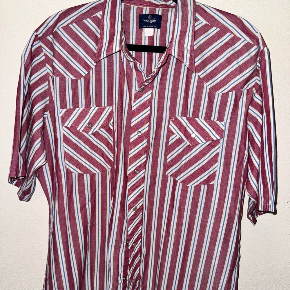 Wrangler Men's Red and White Striped Casual Shirt